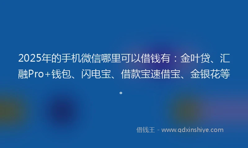 2025年的手机微信哪里可以借钱有：金叶贷、汇融Pro+钱包、闪电宝、借款宝速借宝、金银花等。