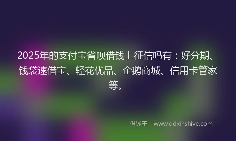 2025年的支付宝省呗借钱上征信吗有：好分期、钱袋速借宝、轻花优品、企鹅商城、信用卡管家等。