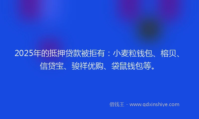 2025年的抵押贷款被拒有：小麦粒钱包、榕贝、信贷宝、骏祥优购、袋鼠钱包等。