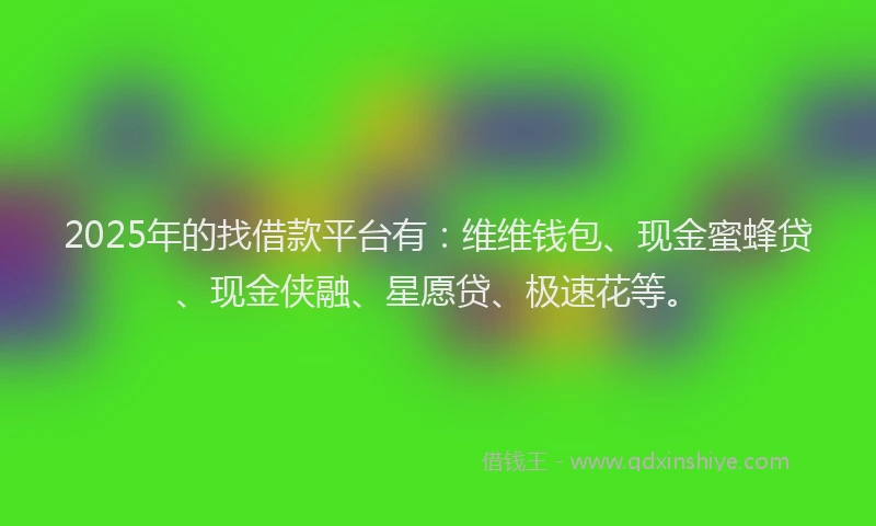 2025年的找借款平台有：维维钱包、现金蜜蜂贷、现金侠融、星愿贷、极速花等。