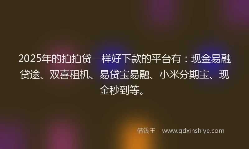 2025年的拍拍贷一样好下款的平台有：现金易融贷途、双喜租机、易贷宝易融、小米分期宝、现金秒到等。