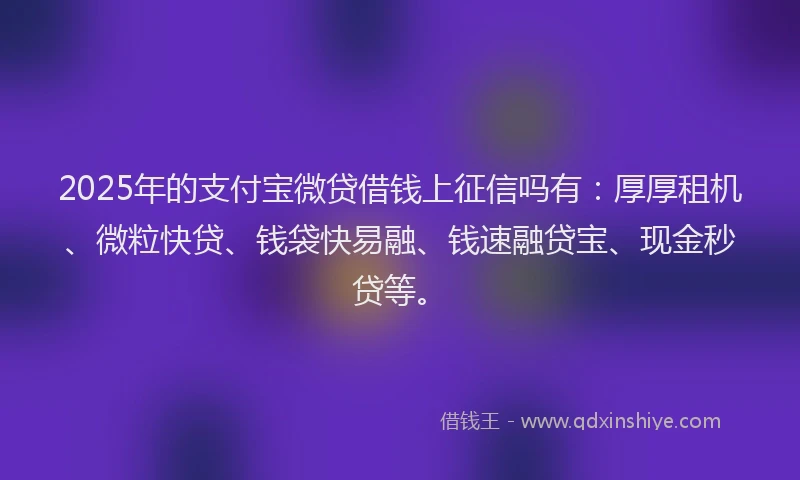 2025年的支付宝微贷借钱上征信吗有:厚厚租机、微粒快贷、钱袋快易融、钱速融贷宝、现金秒贷等。