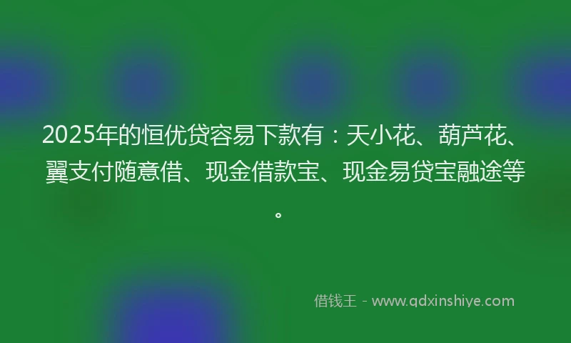 2025年的恒优贷容易下款有：天小花、葫芦花、翼支付随意借、现金借款宝、现金易贷宝融途等。