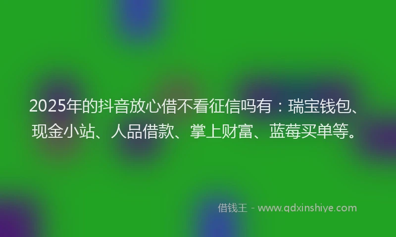 2025年的抖音放心借不看征信吗有：瑞宝钱包、现金小站、人品借款、掌上财富、蓝莓买单等。