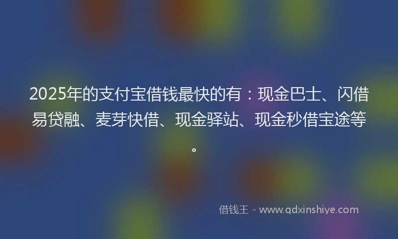 2025年的支付宝借钱最快的有：现金巴士、闪借易贷融、麦芽快借、现金驿站、现金秒借宝途等。