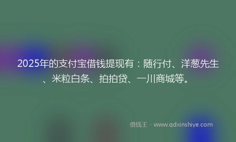 2025年的支付宝借钱提现有：随行付、洋葱先生、米粒白条、拍拍贷、一川商城等。