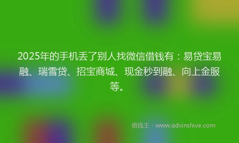 2025年的手机丢了别人找微信借钱有：易贷宝易融、瑞雪贷、招宝商城、现金秒到融、向上金服等。