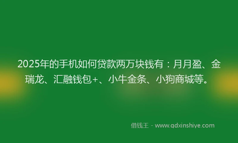 2025年的手机如何贷款两万块钱有：月月盈、金瑞龙、汇融钱包+、小牛金条、小狗商城等。