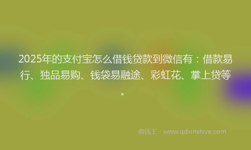 2025年的支付宝怎么借钱贷款到微信有：借款易行、独品易购、钱袋易融途、彩虹花、掌上贷等。