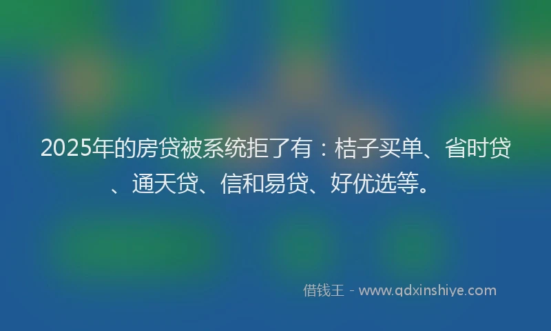 2025年的房贷被系统拒了有：桔子买单、省时贷、通天贷、信和易贷、好优选等。