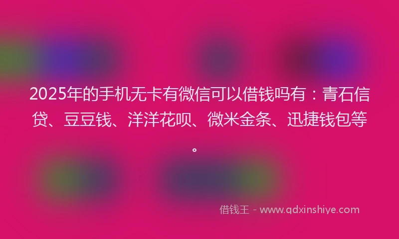 2025年的手机无卡有微信可以借钱吗有：青石信贷、豆豆钱、洋洋花呗、微米金条、迅捷钱包等。