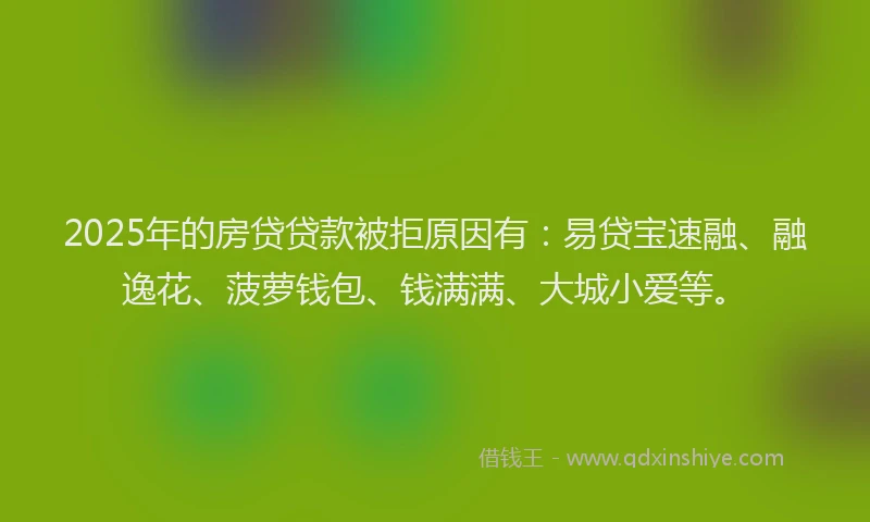 2025年的房贷贷款被拒原因有：易贷宝速融、融逸花、菠萝钱包、钱满满、大城小爱等。