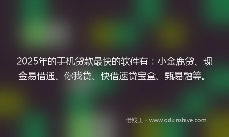 2025年的手机贷款最快的软件有：小金鹿贷、现金易借通、你我贷、快借速贷宝盒、甄易融等。