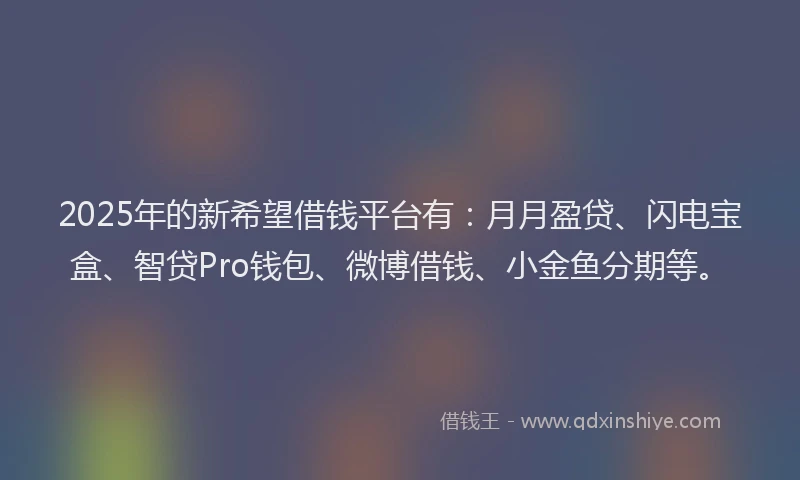 2025年的新希望借钱平台有：月月盈贷、闪电宝盒、智贷Pro钱包、微博借钱、小金鱼分期等。