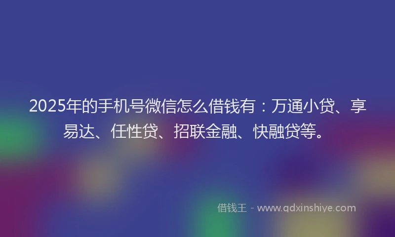 2025年的手机号微信怎么借钱有：万通小贷、享易达、任性贷、招联金融、快融贷等。