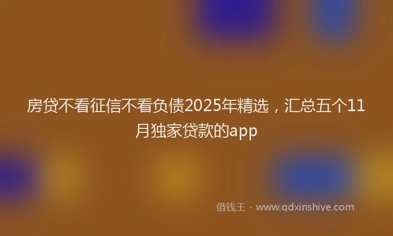 房贷不看征信不看负债2025年精选，汇总五个11月独家贷款的app