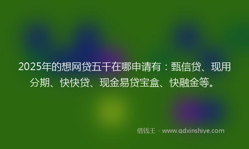 2025年的想网贷五千在哪申请有：甄信贷、现用分期、快快贷、现金易贷宝盒、快融金等。