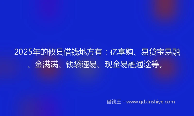 2025年的攸县借钱地方有：亿享购、易贷宝易融、金满满、钱袋速易、现金易融通途等。