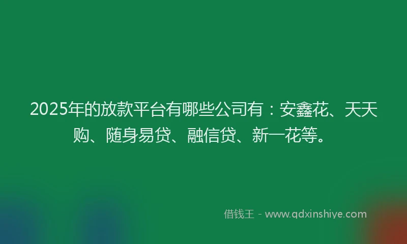 2025年的放款平台有哪些公司有：安鑫花、天天购、随身易贷、融信贷、新一花等。