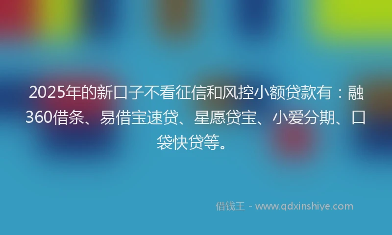 2025年的新口子不看征信和风控小额贷款有：融360借条、易借宝速贷、星愿贷宝、小爱分期、口袋快贷等。