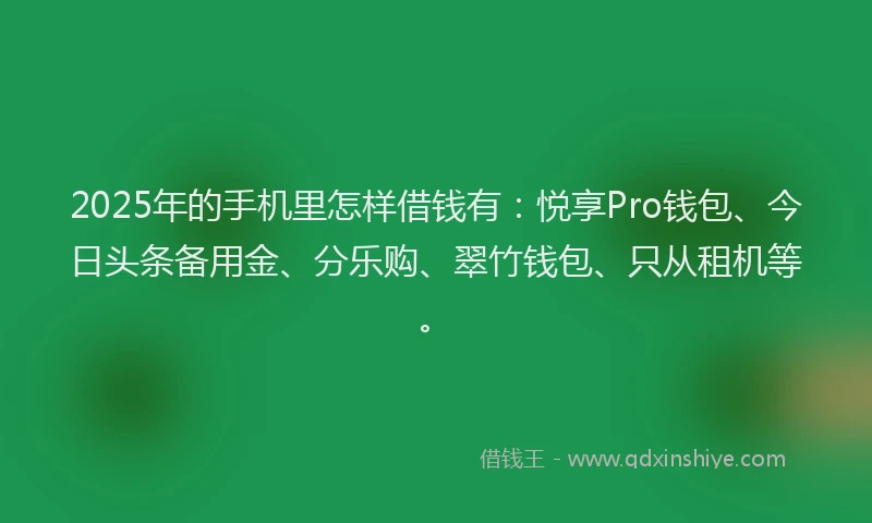 2025年的手机里怎样借钱有：悦享Pro钱包、今日头条备用金、分乐购、翠竹钱包、只从租机等。
