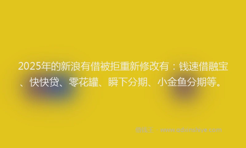2025年的新浪有借被拒重新修改有：钱速借融宝、快快贷、零花罐、瞬下分期、小金鱼分期等。