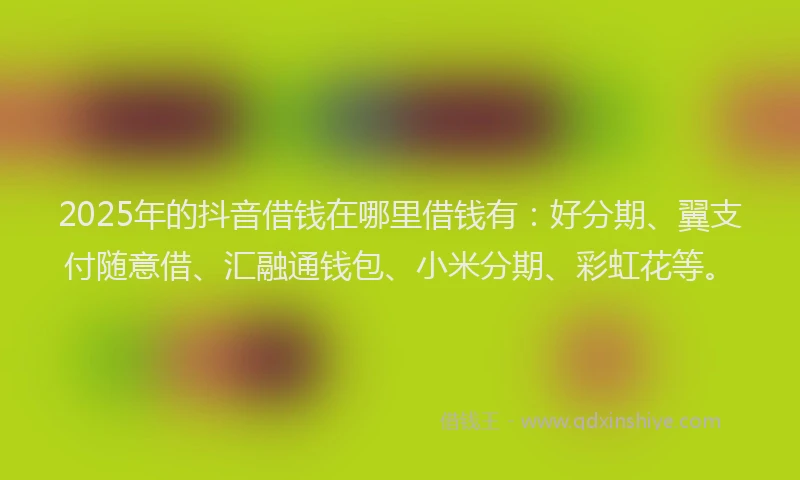 2025年的抖音借钱在哪里借钱有：好分期、翼支付随意借、汇融通钱包、小米分期、彩虹花等。