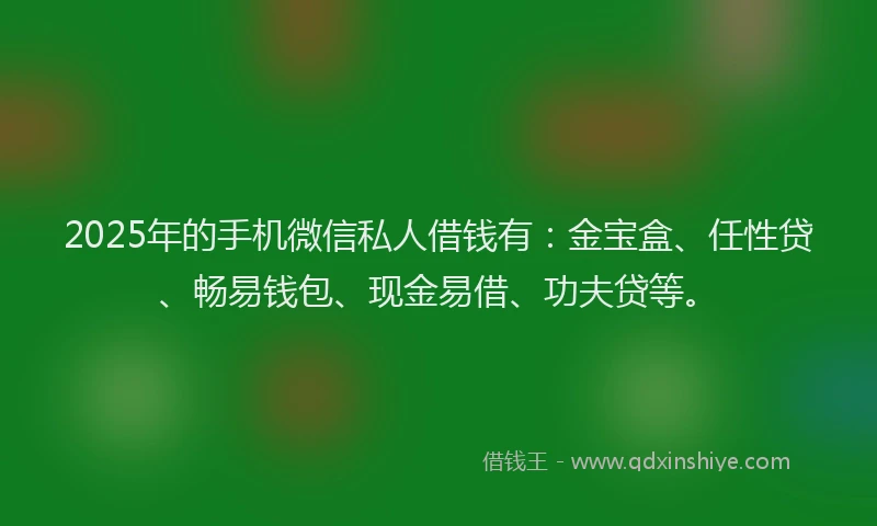 2025年的手机微信私人借钱有：金宝盒、任性贷、畅易钱包、现金易借、功夫贷等。