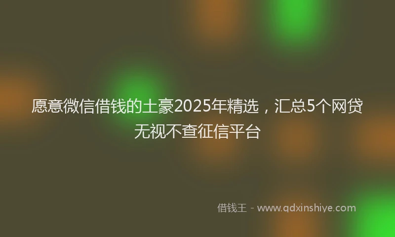 愿意微信借钱的土豪2025年精选，汇总5个网贷无视不查征信平台