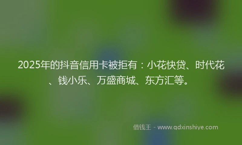 2025年的抖音信用卡被拒有：小花快贷、时代花、钱小乐、万盛商城、东方汇等。