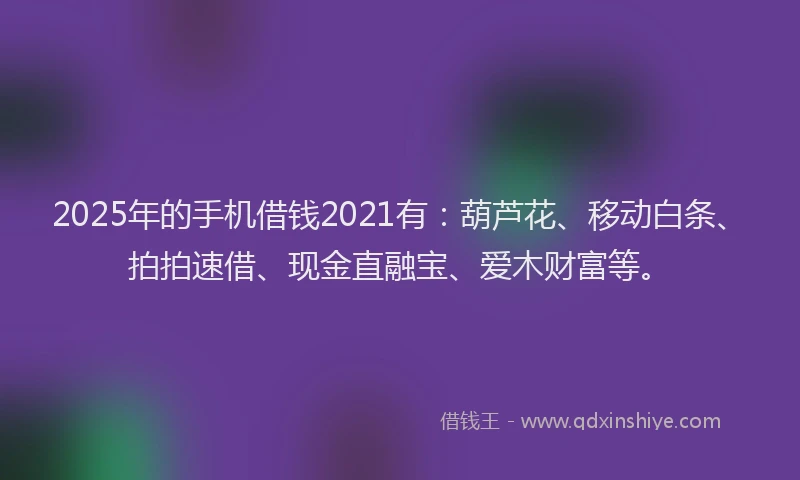 2025年的手机借钱2021有：葫芦花、移动白条、拍拍速借、现金直融宝、爱木财富等。