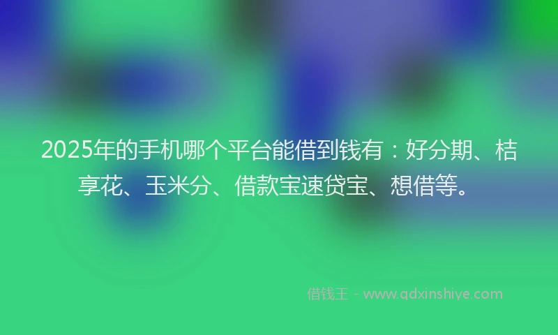 2025年的手机哪个平台能借到钱有：好分期、桔享花、玉米分、借款宝速贷宝、想借等。