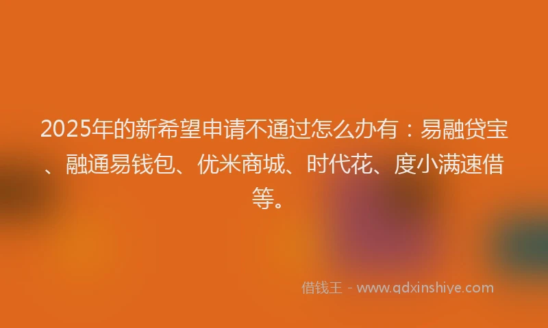 2025年的新希望申请不通过怎么办有：易融贷宝、融通易钱包、优米商城、时代花、度小满速借等。