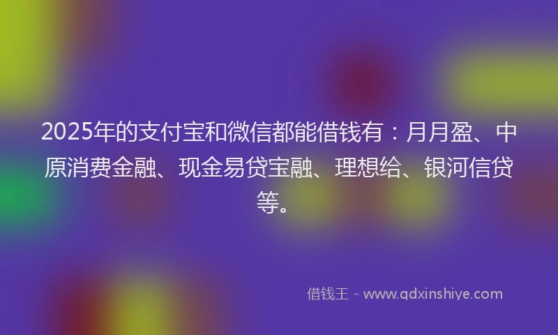 2025年的支付宝和微信都能借钱有：月月盈、中原消费金融、现金易贷宝融、理想给、银河信贷等。