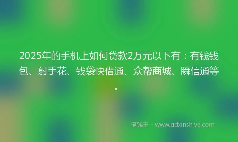 2025年的手机上如何贷款2万元以下有：有钱钱包、射手花、钱袋快借通、众帮商城、瞬信通等。