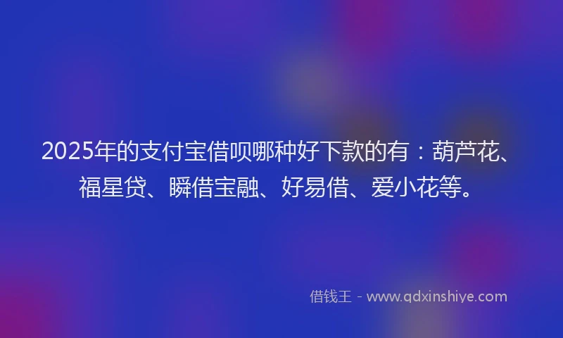 2025年的支付宝借呗哪种好下款的有：葫芦花、福星贷、瞬借宝融、好易借、爱小花等。
