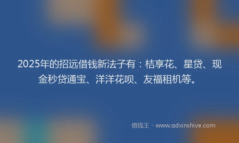 2025年的招远借钱新法子有:桔享花、星贷、现金秒贷通宝、洋洋花呗、友福租机等。