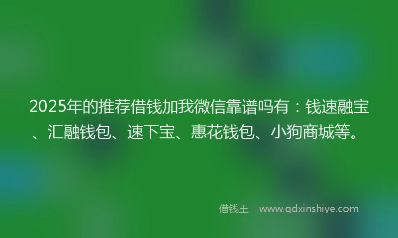 2025年的推荐借钱加我微信靠谱吗有：钱速融宝、汇融钱包、速下宝、惠花钱包、小狗商城等。