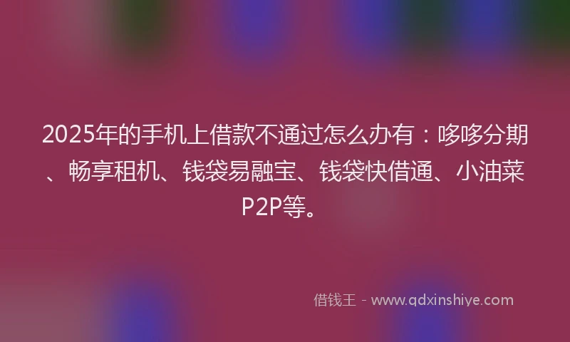 2025年的手机上借款不通过怎么办有：哆哆分期、畅享租机、钱袋易融宝、钱袋快借通、小油菜P2P等。