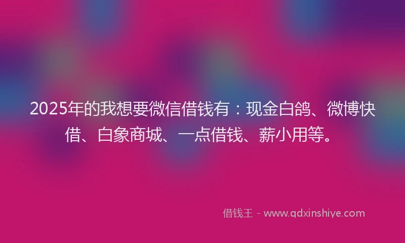 2025年的我想要微信借钱有：现金白鸽、微博快借、白象商城、一点借钱、薪小用等。