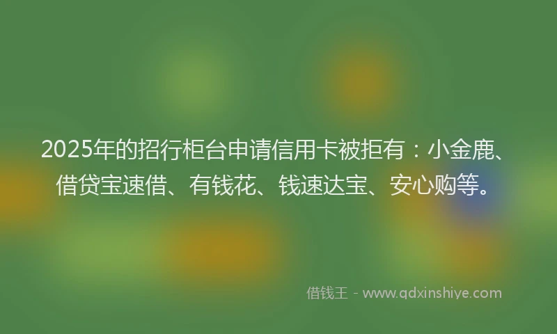 2025年的招行柜台申请信用卡被拒有：小金鹿、借贷宝速借、有钱花、钱速达宝、安心购等。