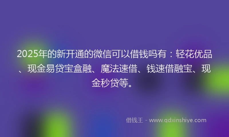 2025年的新开通的微信可以借钱吗有：轻花优品、现金易贷宝盒融、魔法速借、钱速借融宝、现金秒贷等。