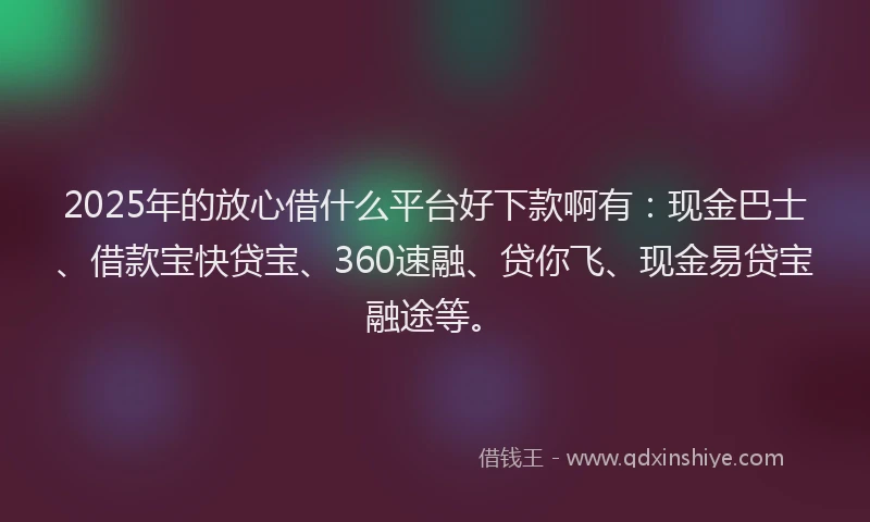 2025年的放心借什么平台好下款啊有：现金巴士、借款宝快贷宝、360速融、贷你飞、现金易贷宝融途等。