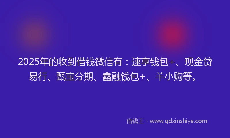 2025年的收到借钱微信有：速享钱包+、现金贷易行、甄宝分期、鑫融钱包+、羊小购等。
