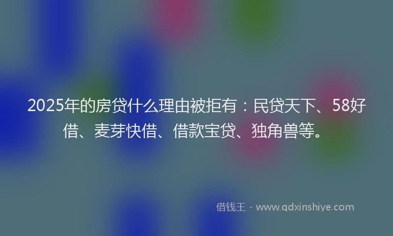 2025年的房贷什么理由被拒有：民贷天下、58好借、麦芽快借、借款宝贷、独角兽等。