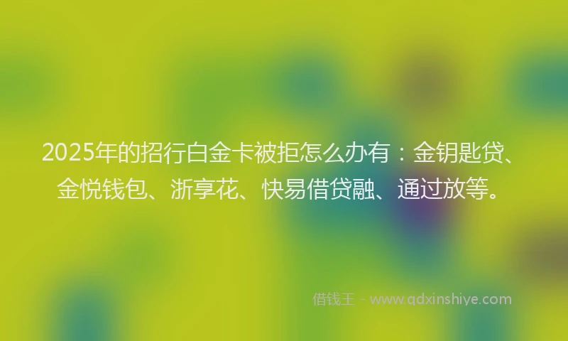 2025年的招行白金卡被拒怎么办有：金钥匙贷、金悦钱包、浙享花、快易借贷融、通过放等。