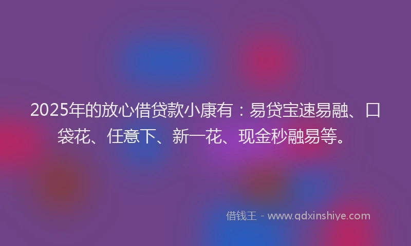 2025年的放心借贷款小康有：易贷宝速易融、口袋花、任意下、新一花、现金秒融易等。