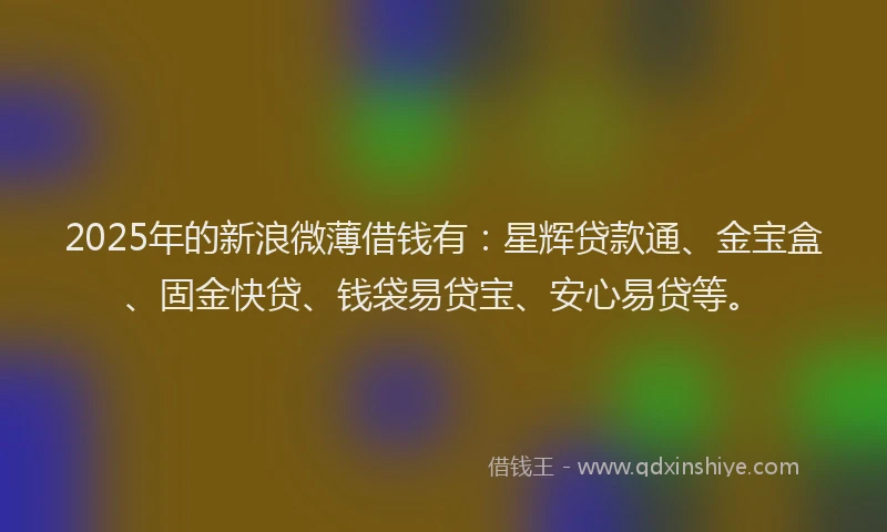 2025年的新浪微薄借钱有：星辉贷款通、金宝盒、固金快贷、钱袋易贷宝、安心易贷等。
