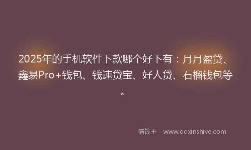 2025年的手机软件下款哪个好下有：月月盈贷、鑫易Pro+钱包、钱速贷宝、好人贷、石榴钱包等。