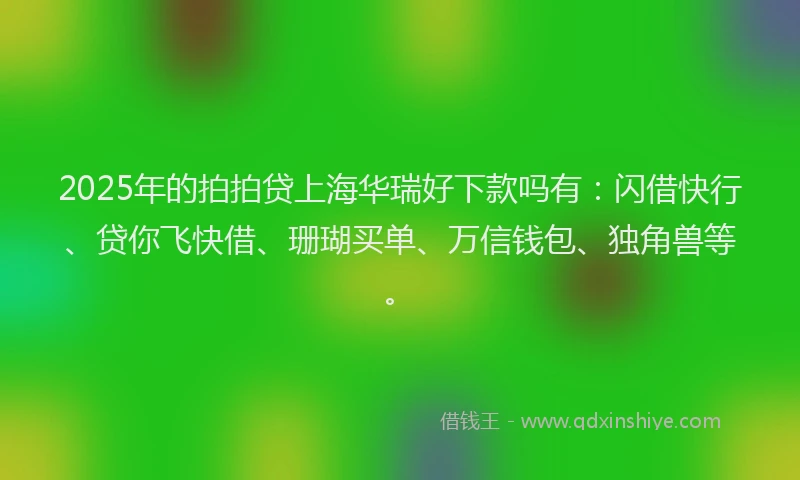 2025年的拍拍贷上海华瑞好下款吗有：闪借快行、贷你飞快借、珊瑚买单、万信钱包、独角兽等。